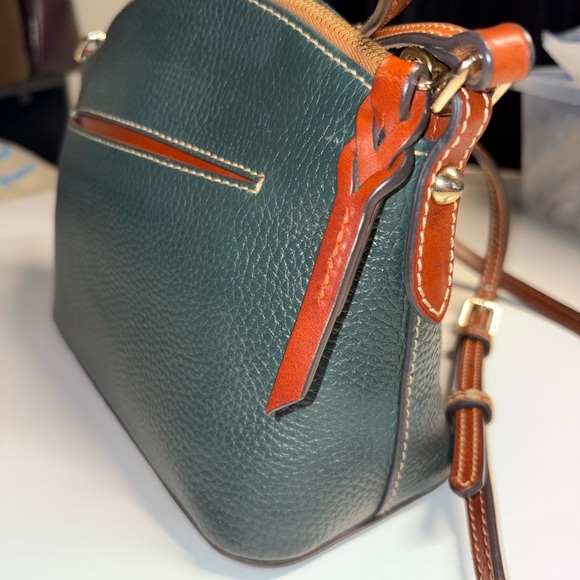 Dooney & Bourke Pebbled Leather Crossbody Green British Tan Trim - Picture 10 of 11